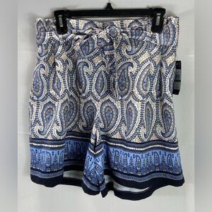 NWT. Tommy Hilfiger, Large, Blue Paisley High Waist “paper bag” Shorts